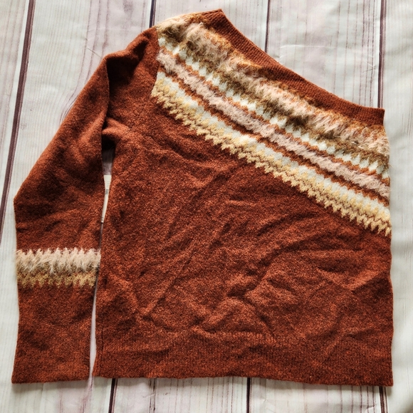 NWT Anthropologie "Vittoria Fair Isle" One Shoulder Sweater Wool Alpaca Blend XL - Picture 7 of 12
